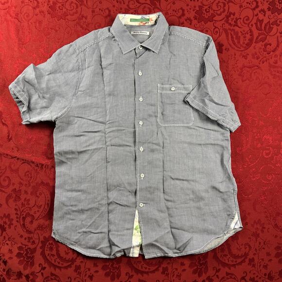 Tommy Bahama Shirt Mens Med‎ Linen Blend Button Short Sleeve Stripe Seersucker - Picture 2 of 12
